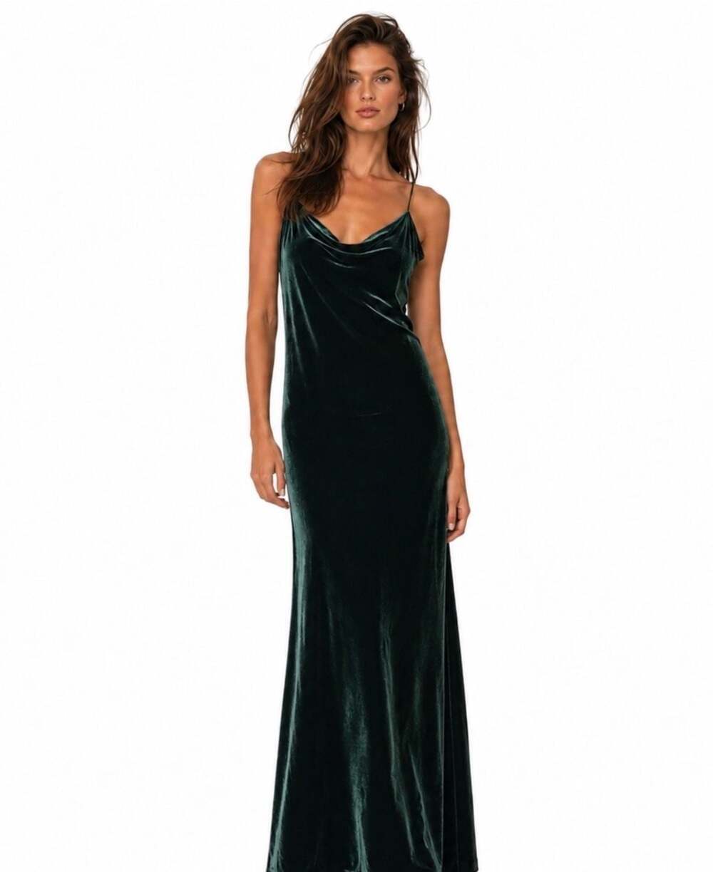 Banana Republic Green Velvet Silk Blend Bias Cut Maxi Dress